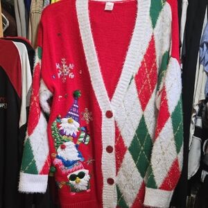 Holiday Time Festive Red and Green Cardigan